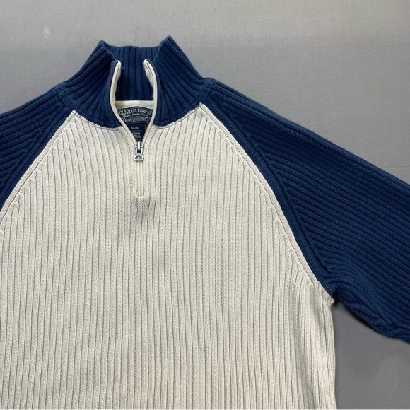 Vintage Polo Jeans Co Ralph Lauren Quarter Zip Ribbed Knit Sweater - Mens Medium - Picture 3 of 12